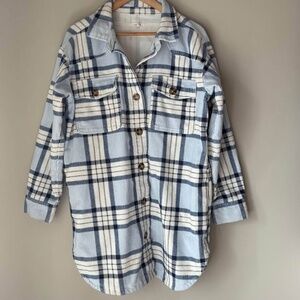 Maurices Blue Plaid Corduroy Shacket
